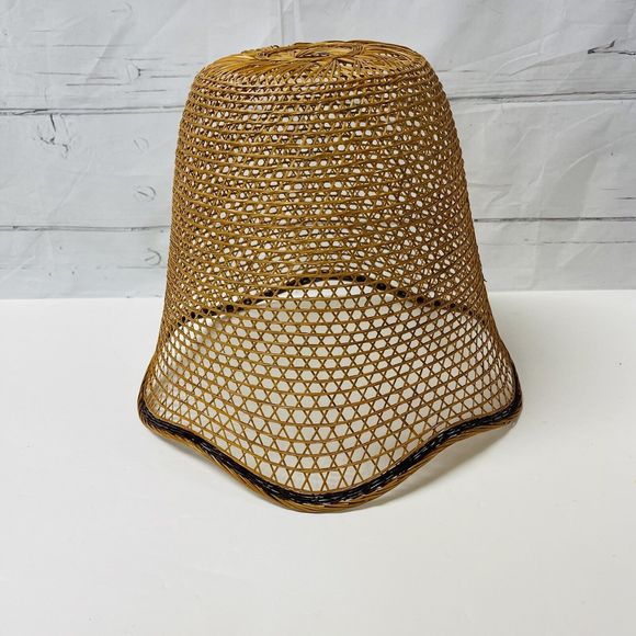 Wicker Basket Hanging Pendant Lamp Shade Round Tulip Shape Cottage Core Boho MCM - Picture 9 of 9